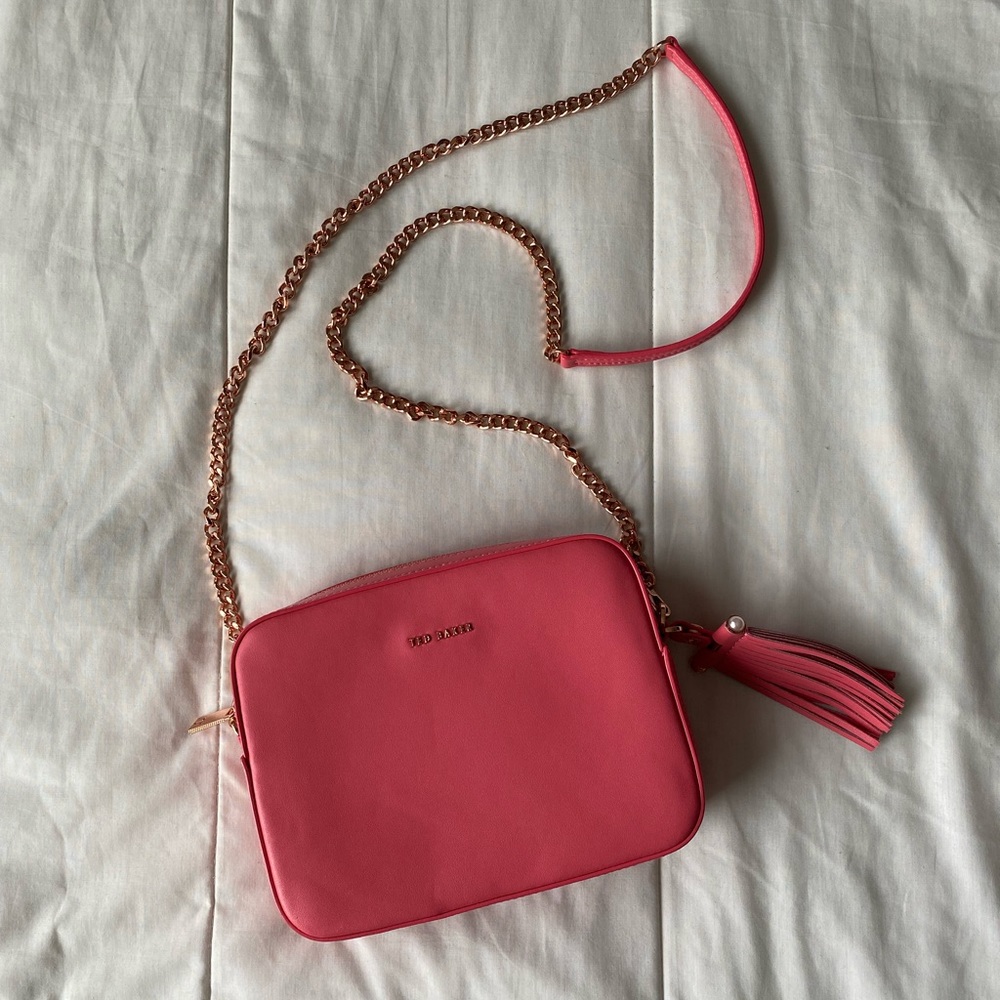 TED BAKER leather camera bag with tassel and crossbody chain